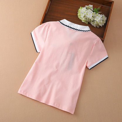 Mädchen Sommer Polos hirt Kurzarm Peter Pan Kragen niedlichen lässigen T-Shirt Kinder Baumwolle Kleidung
