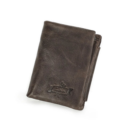 Herren Echtleder Geldbörse Vintage Trifold Haspe Reißverschluss Kartenhalter Geldclip