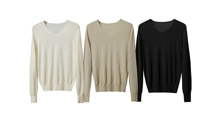 Damen V-Ausschnitt Pullover 100 % Wolle vielseitig Langarm Herbst