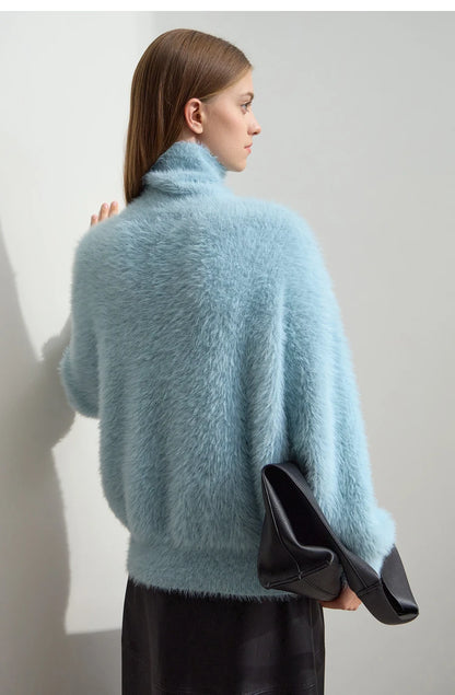 Damen-Rollkragenpullover Nerz-Imitat Reißverschluss locker dick Winter