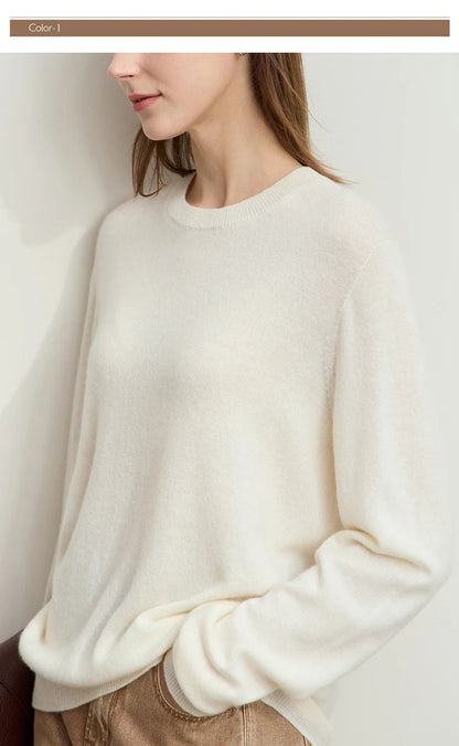 Damen-Rundhalspullover Wolle-Kaschmir nahtlos Streetwear Herbst-Winter