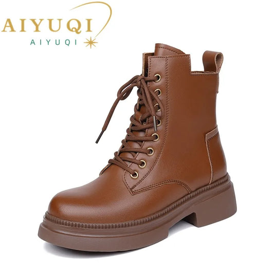 Damen Stiefeletten aus echtem Leder im Retro-Stil mit quadratischem Absatz