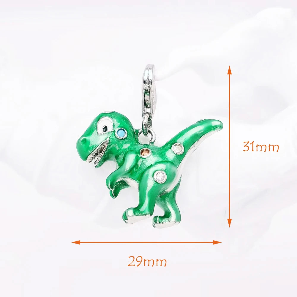Damen-Charm-Anhänger grüner Dinosaurier süß DIY aus Sterlingsilber