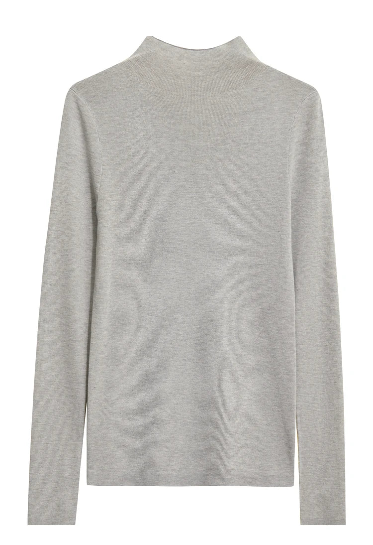 Damen-Halbrollkragen-Pullover Slim Patchwork Wolle-Mix Herbst-Winter