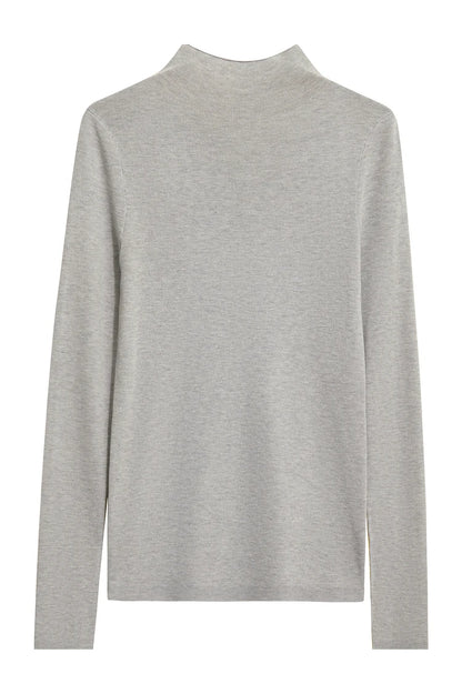 Damen-Halbrollkragen-Pullover Slim Patchwork Wolle-Mix Herbst-Winter