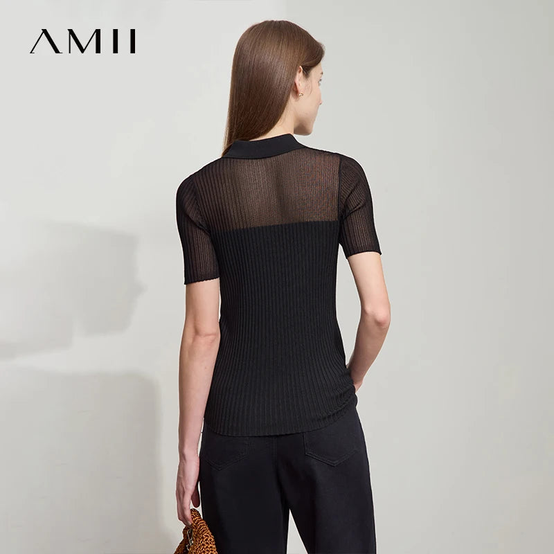 Damen Strickoberteil mit Revers und halber Knopfleiste für den Sommer