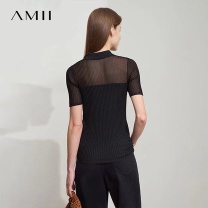 Damen Strickoberteil mit Revers und halber Knopfleiste für den Sommer