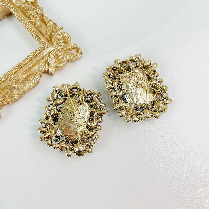 Brosche Perle Kristall Strass Quadrat Vintage Retro Luxus Damen
