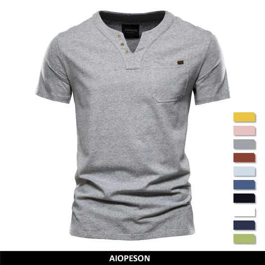 AIOPESON Casual Baumwolle Herren T Shirts Einfarbig Klassische V-ausschnitt T Shirt Männer Neue Sommer Hohe Qualität Kurzarm Top Tees männer