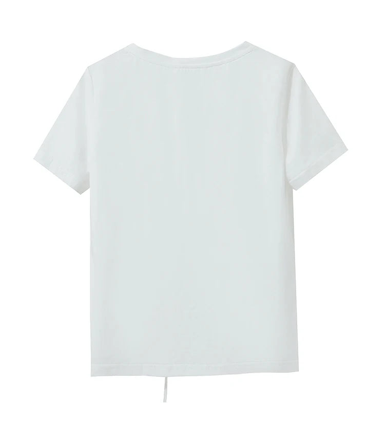 Damen T-Shirt im minimalistischem Stil mit V-Ausschnitt und Plissee-Details