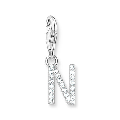 Damen-Charm-Anhänger Buchstaben weißer Stein klassisch aus Sterlingsilber