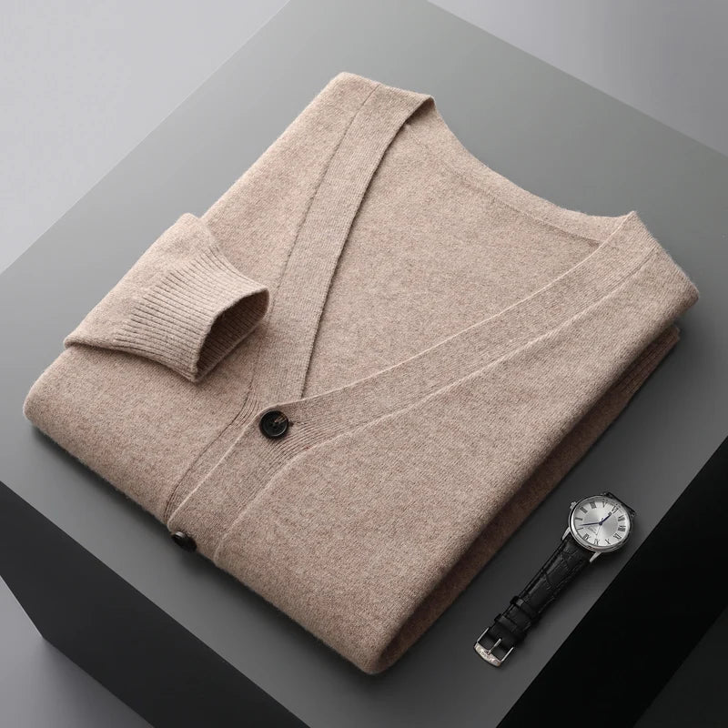 Herren Strickjacke Frühling und Herbst Basic Strick pullover aus reiner Wolle Herren große lose V-Ausschnitt Mantel reine Farbe Freizeit jacke Top