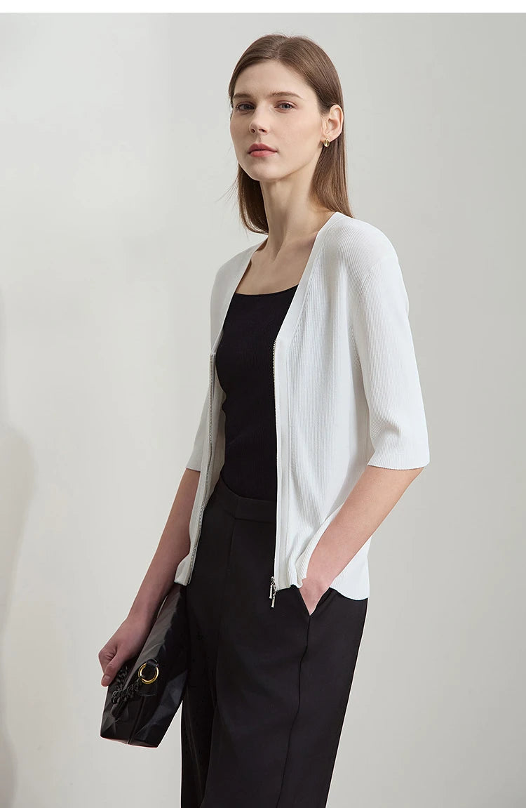 Damen V-Ausschnitt Strickjacke Slim Reißverschluss Viskose Herbst
