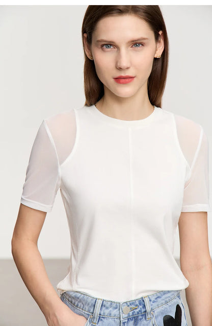 Damen T-Shirt aus mercerisierter Baumwolle mit kurzen Ärmeln im minimalistischen Stil
