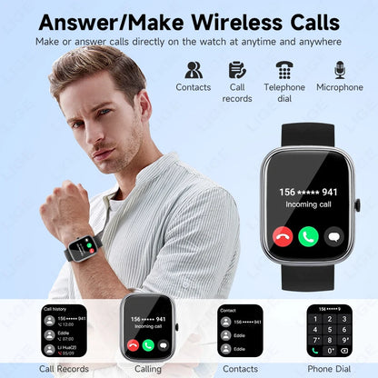 LIGE AI Sprachassistent Smart Watch für Männer Frauen 1,96" HD Touchscreen Fitness Tracker Drahtloser Anruf IP68 Wasserdichte Smartwatch