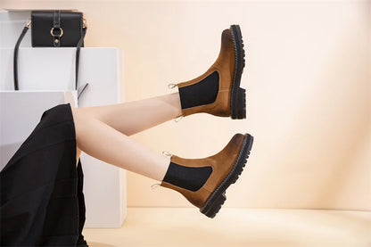 Women Winter Boots Sued Genuine Leather  New Fashion British Style Women Chelsea Boots Large Size 41　42　43 Female Ankle Boots