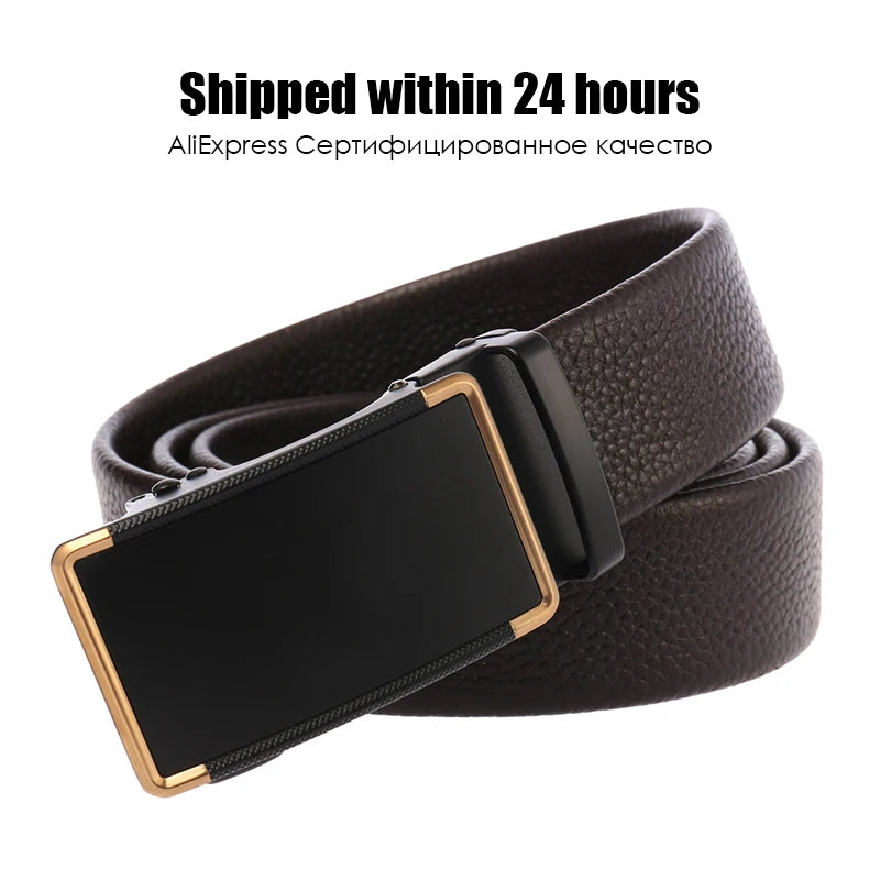 Herren-Gürtel aus Leder mit automatischem Schnallenverschluss, Breite 3,5 cm, Länge 100–130 cm