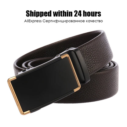 Herren-Gürtel aus Leder mit automatischem Schnallenverschluss, Breite 3,5 cm, Länge 100–130 cm