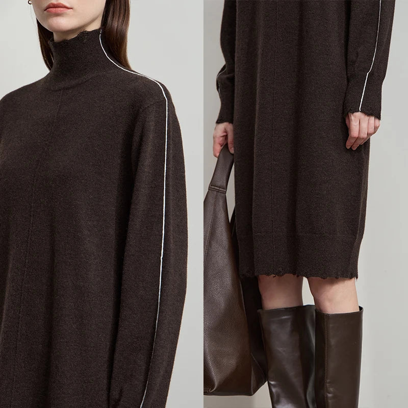 Zeitloses Rollkragen Kleid Für Damen Warme Gestrickte Passform Herbst