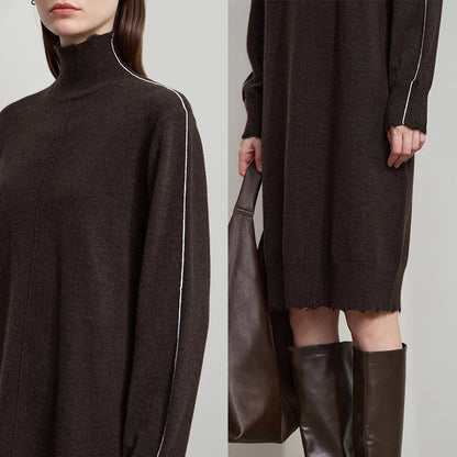 Zeitloses Rollkragen Kleid Für Damen Warme Gestrickte Passform Herbst