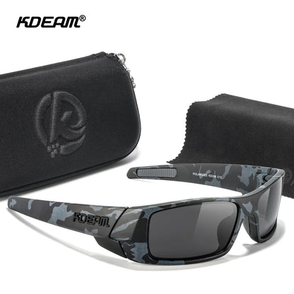 Sonnenbrille Angeln schwarz photochrom Nachtsicht Totenkopf-Etui Herren