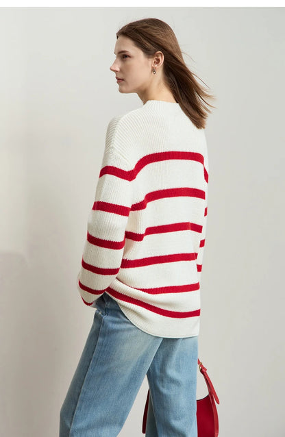 Damen-Strickjacke Streifen Stehkragen Kontrastfarben locker Weihnachten Winter