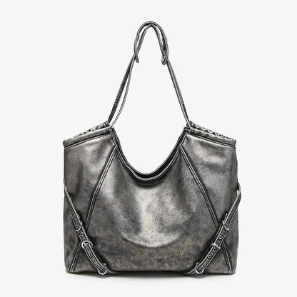 Damen-Schultertasche aus weichem PU mit verstellbaren Schnallenriemen und großem Fassungsvermögen dunkelgrau