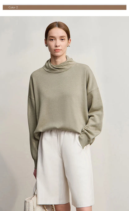 Damen-Rollkragenpullover locker Wolle-Mix Raglan lang Winter