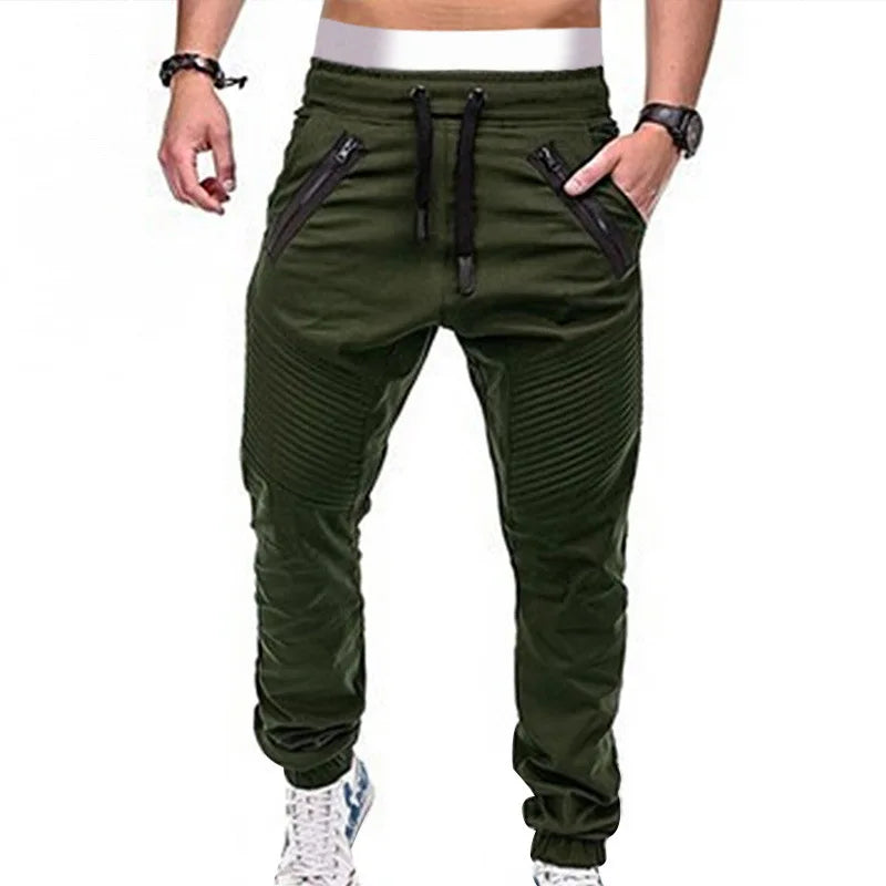 Neue lässige und modische Tether-elastische Sporthose für Herren, Doppelreißverschluss, gestreifte Hose, Trainingshose