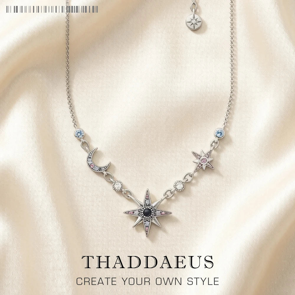 Damen-Halskette Stern und Mond Royalty Gliederkette aus Sterlingsilber