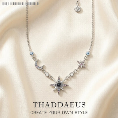 Damen-Halskette Stern und Mond Royalty Gliederkette aus Sterlingsilber