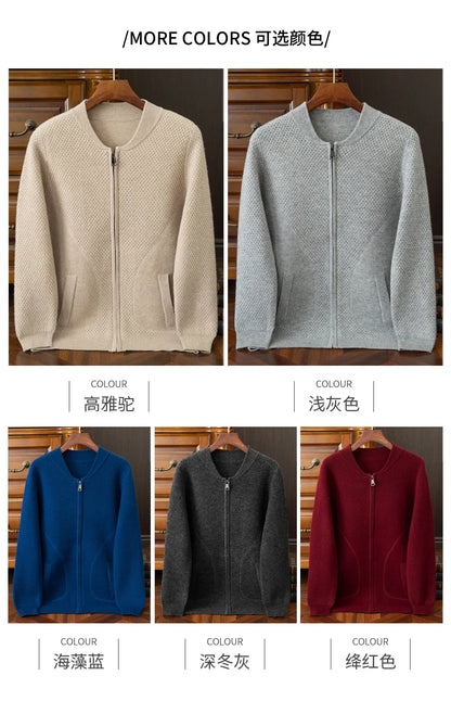 Herren-Strickjacke mit Baseball-Kragen, 100 % reine Wolle, Herren 2024, Herbst und Winter, verdickter lässiger Strickpullover, Jacke, Outdoor-Blazer