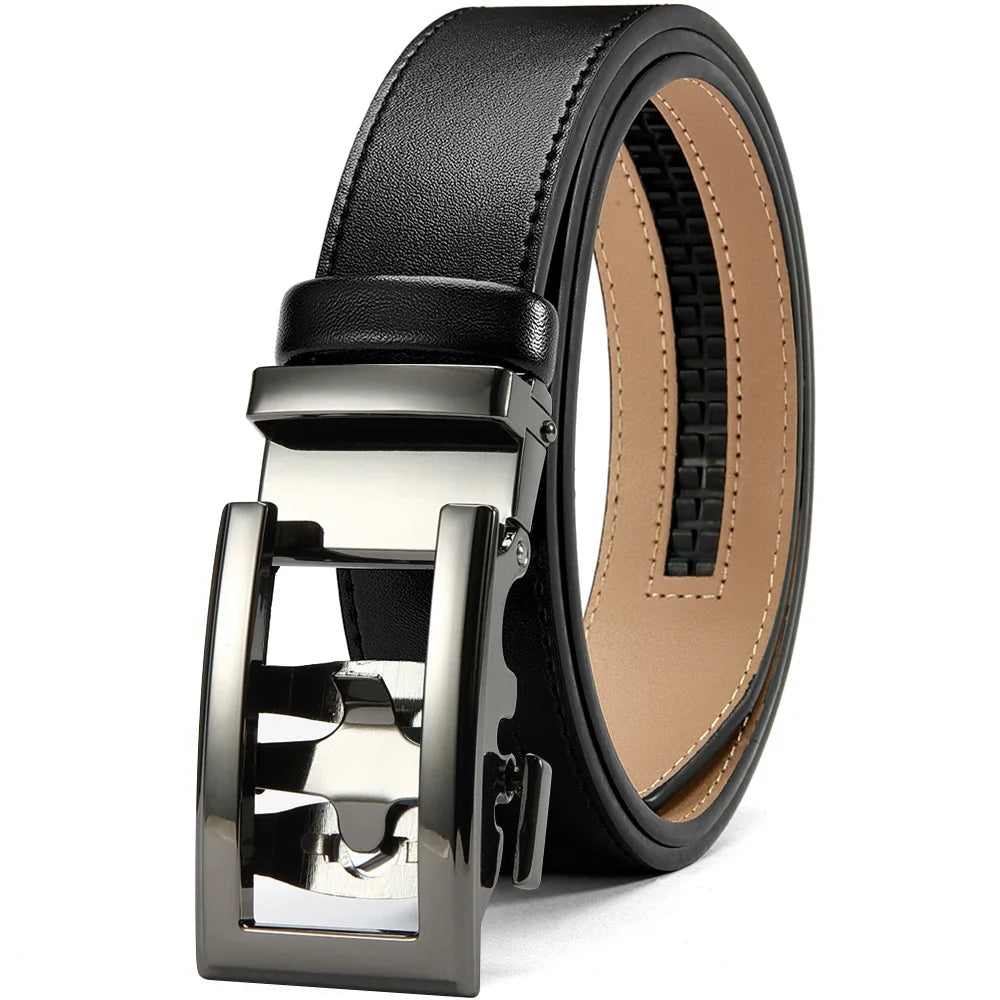 Herren Echtleder-Gürtel Hohles Muster Automatik-Schnalle Unisex 3,5 cm