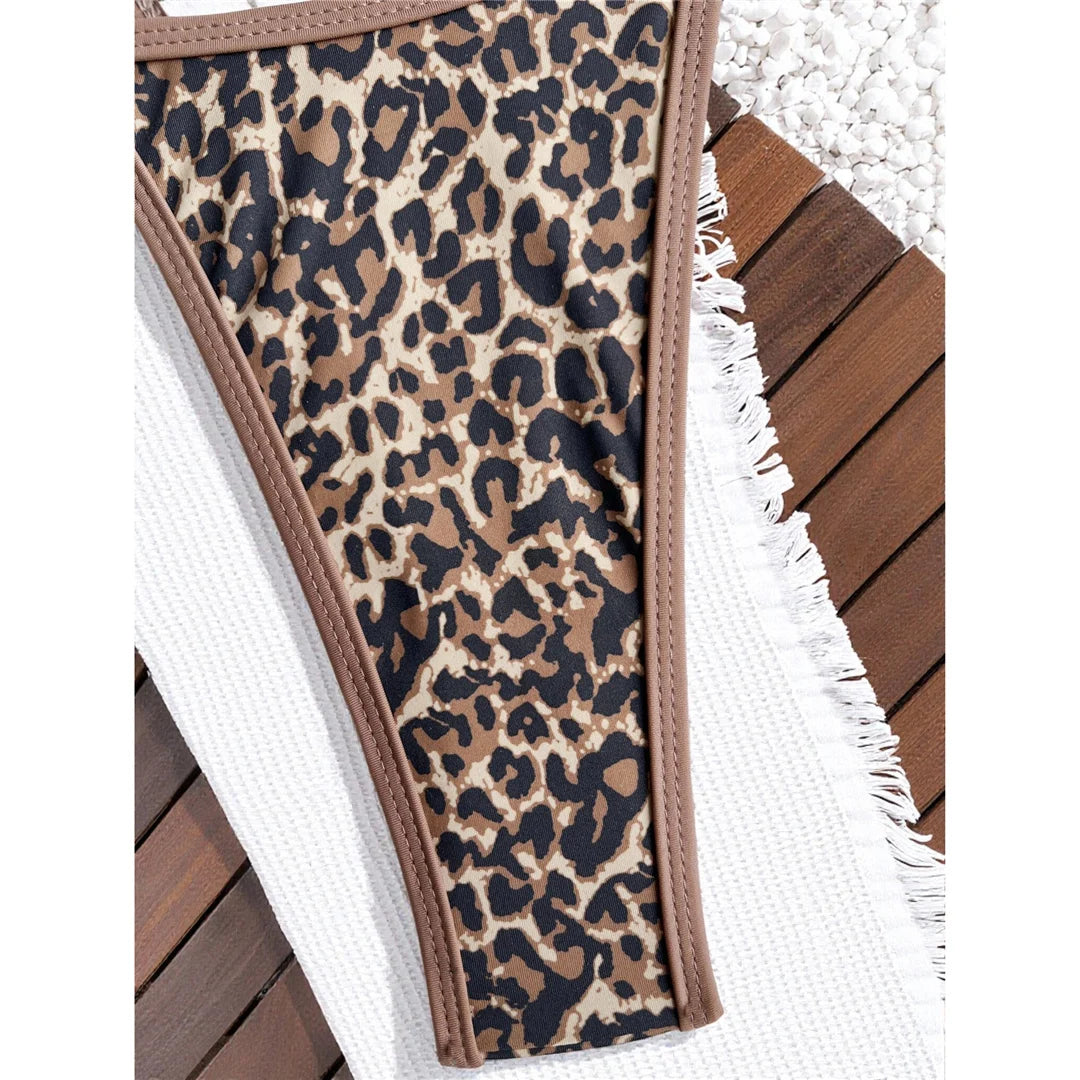 Damen-Badeanzug Leopard Micro-Tanga Weste High-Leg gepolstert