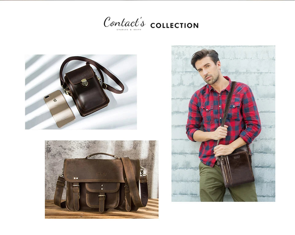Dunkelbraune Lederclutch mit Umhängeriemen, Reißverschluss
