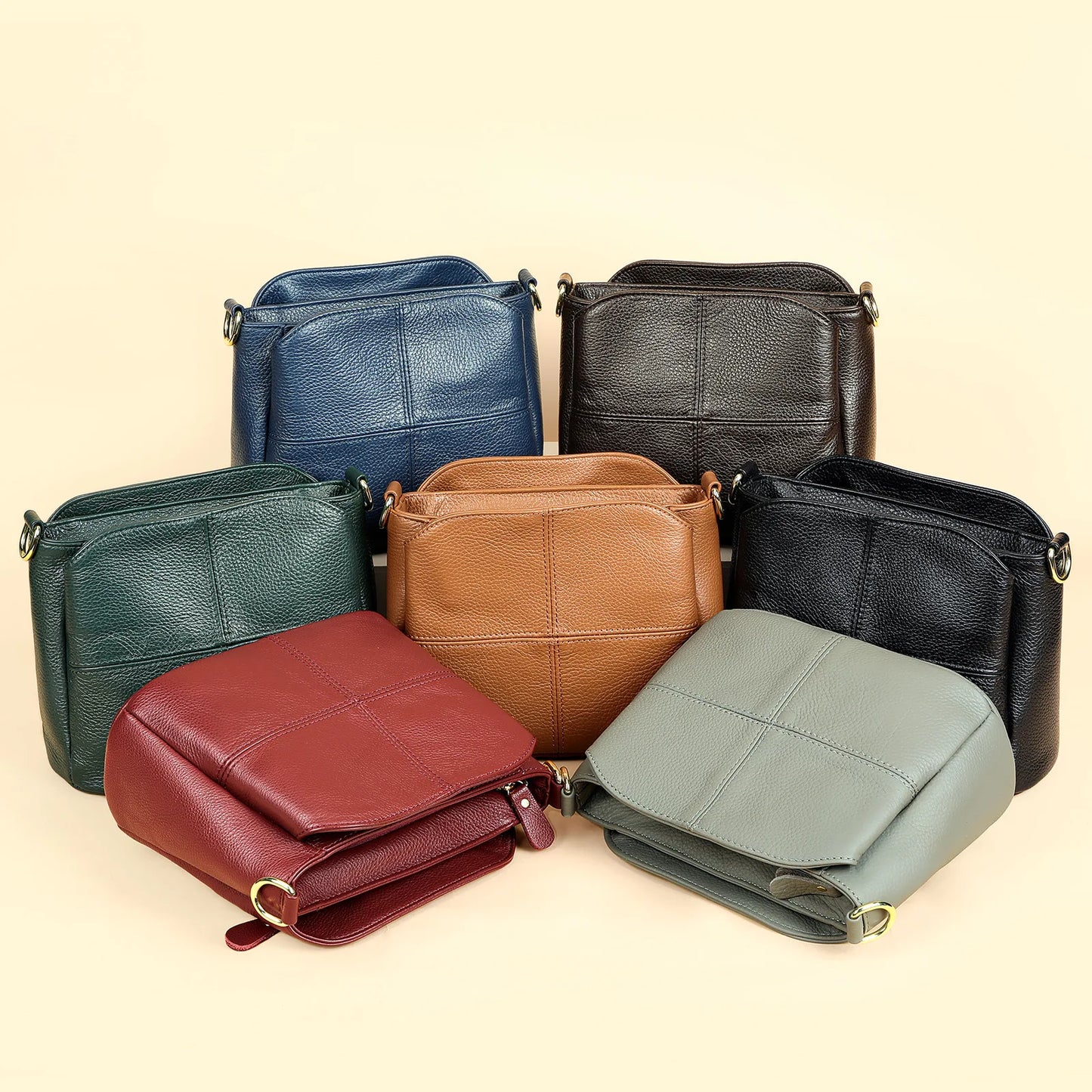 Damen-Schultertasche aus Leder Vintage Schwarz Großes Fassungsvermögen Crossbody-Tasche