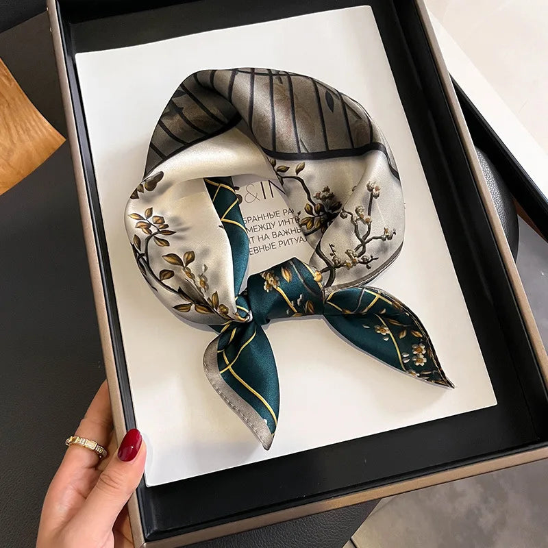 Damen Seidenschal quadratisch Luxus Haarband Halstuch Krawatte Handgelenk Bandana