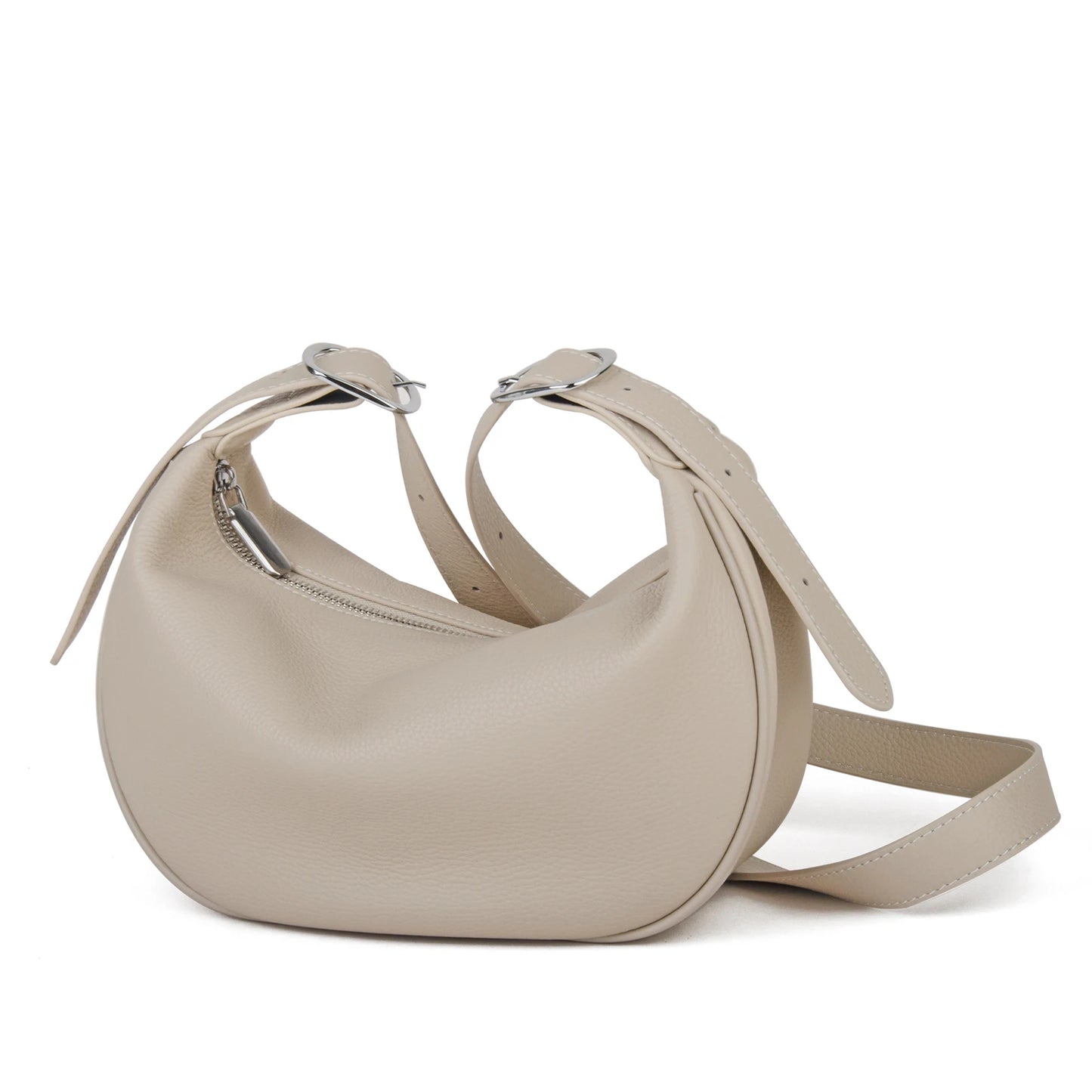 Damen Vollkornleder Hobo Tasche Schwarz | Halbmond-Crossbody