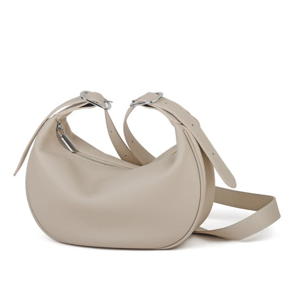 Damen Vollkornleder Hobo Tasche Schwarz | Halbmond-Crossbody