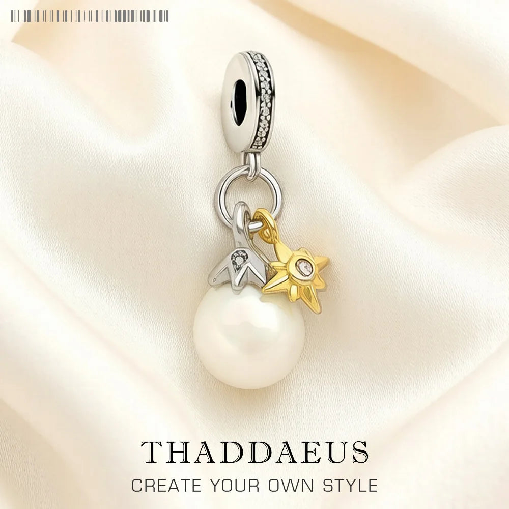 Damen-Charm-Anhänger Kleeblatt Perle handgemacht Glück aus Sterlingsilber