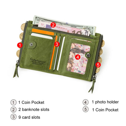 Damen Echtleder Geldbörse Bifold Vintage Portemonnaie Kartenhalter Münzbörse Geldclip