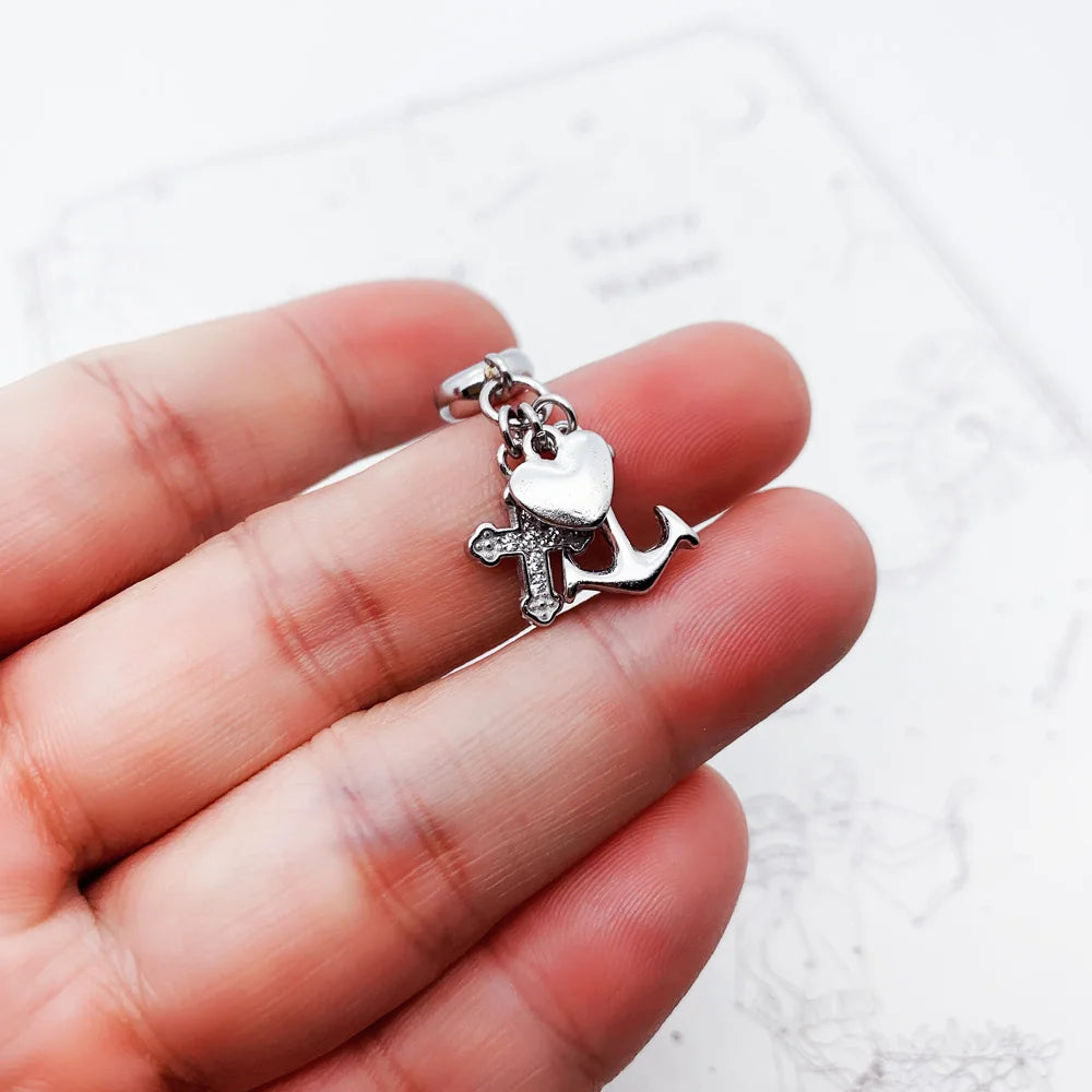 Damen-Charm-Anhänger Glaube Hoffnung Liebe Herz Anker aus Sterlingsilber