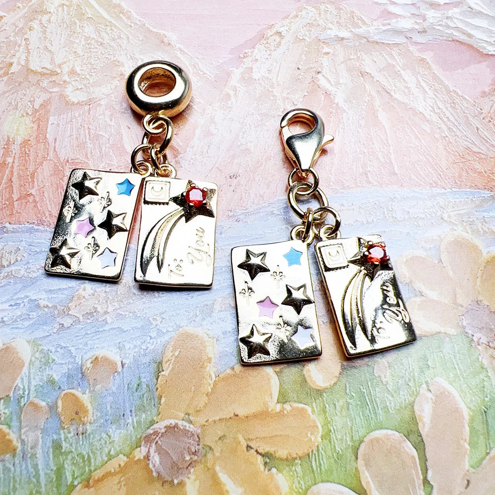 Damen-Charm-Anhänger Liebesbrief-Umschlag vergoldet aus Sterlingsilber