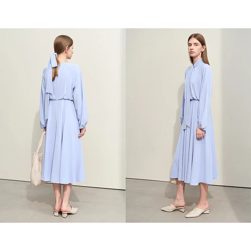 Zeitloses Damenkleid Aus Chiffon Mit Laternenärmeln Bürodamen