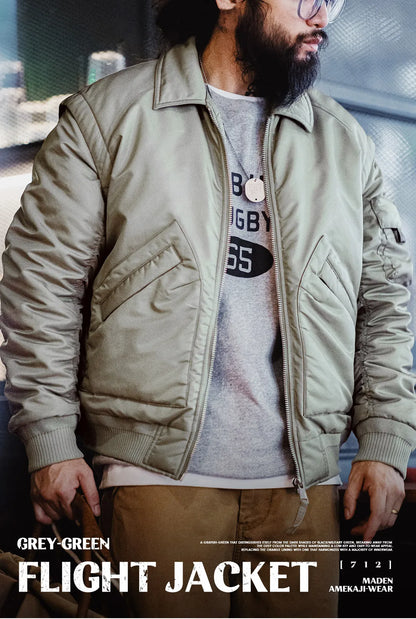 Herren Pilotenjacke Graugrün Warmer Mit Baumwolle Gefütterter Mantel Revers Taschen