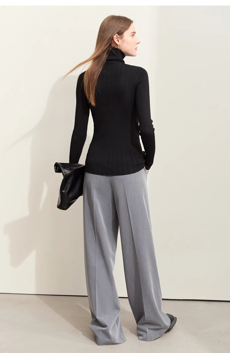 Damen-Rollkragenpullover Slim Polyester-Viskose Herbst-Winter