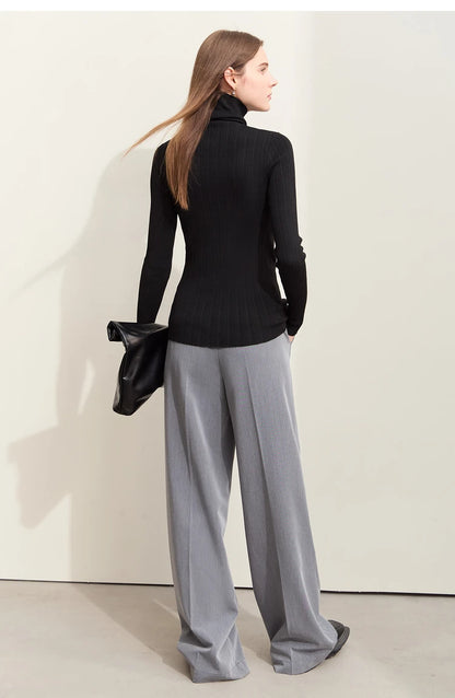 Damen-Rollkragenpullover Slim Polyester-Viskose Herbst-Winter