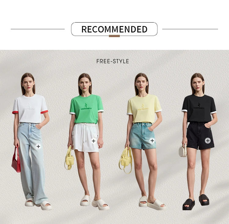 Damen Freizeit-T-Shirt mit Rundhalsausschnitt und Farbblockierung für den Sommer
