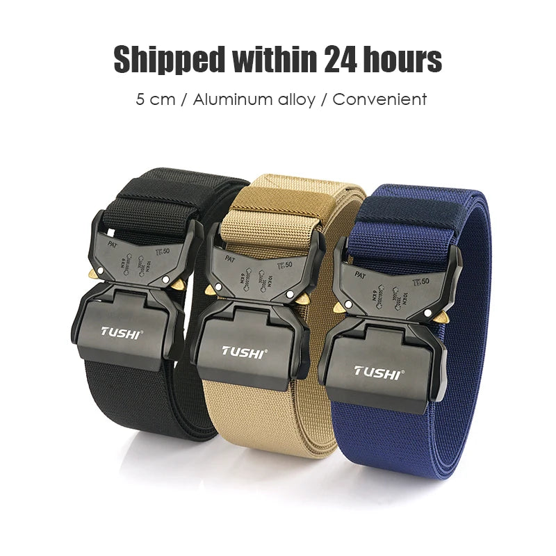 VATLY Breiter Elastik-Gürtel Herren 5 cm Aluminium-Schnellverschluss Militär-Stil