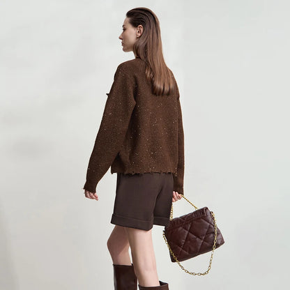 Damen-Strickjacke Rundhals englischer Stil einfarbig elegant Herbst